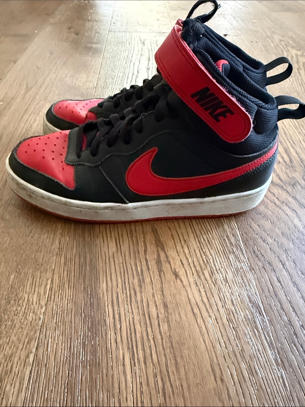 Nike Black and Red Mid-Top Sneakers with Strap